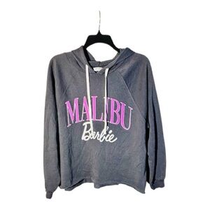 Malibu Barbie distressed wash grey cropped Hoodie sweater sweatshirt top